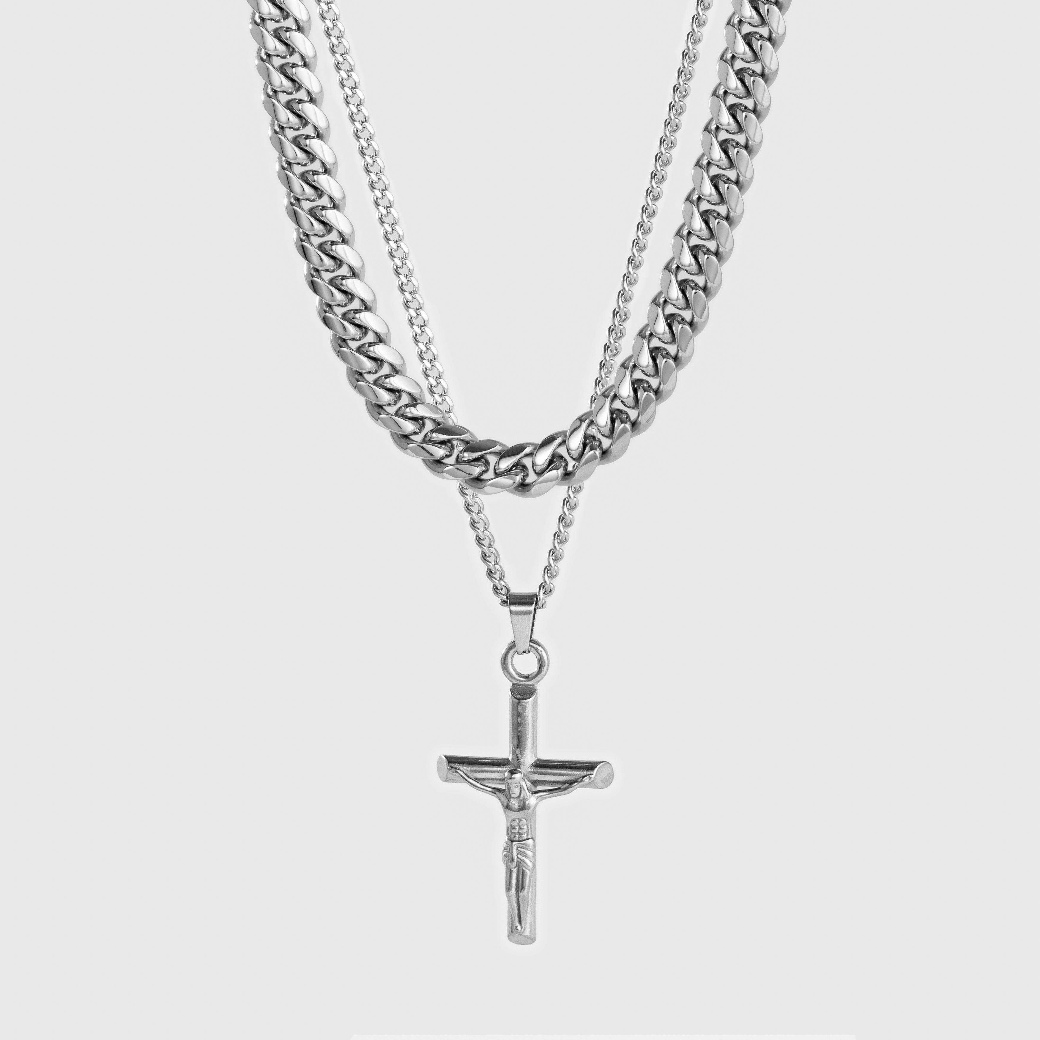 Crucifix X Cuban Chain 12mm (Silver)