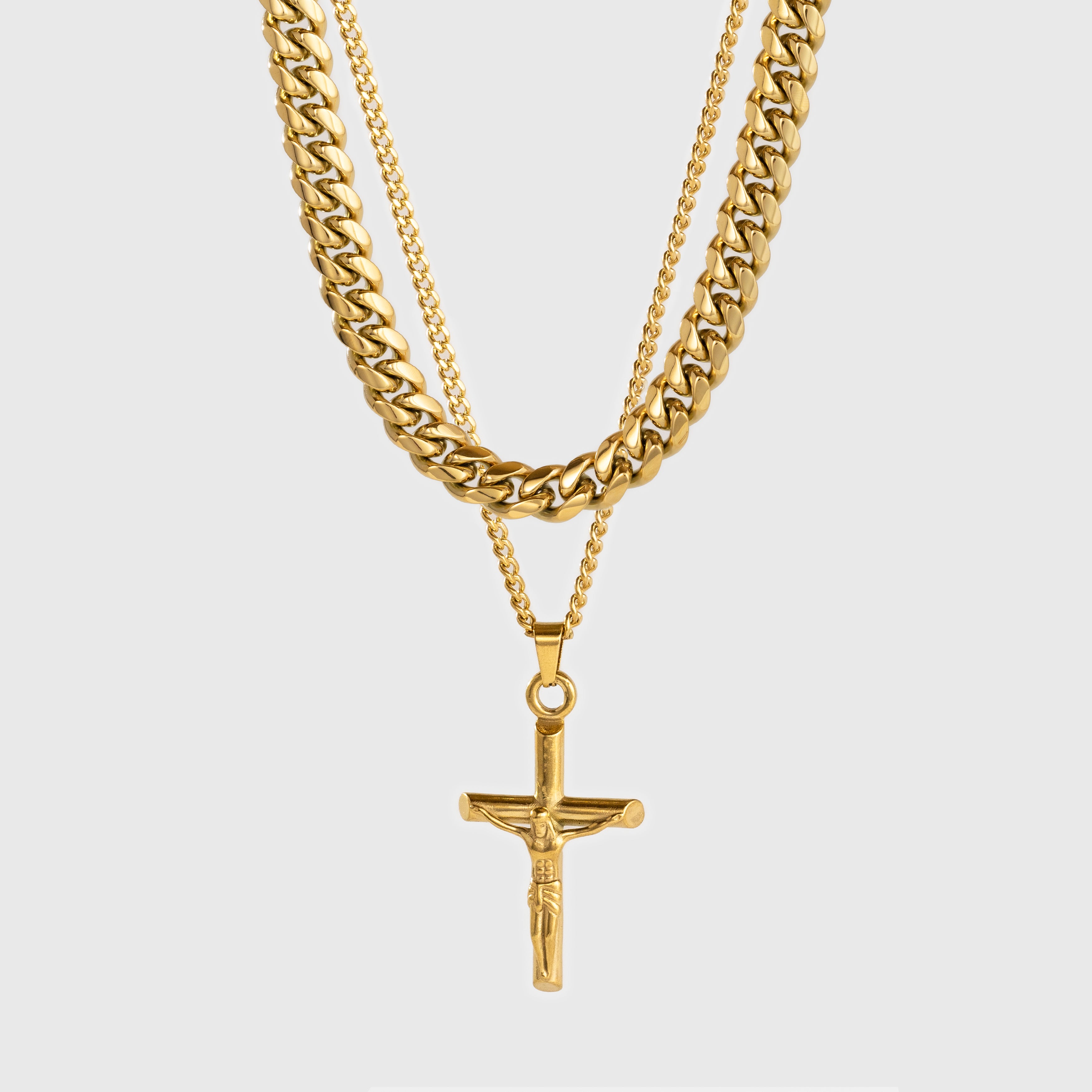 Crucifix X Cuban Chain 12MM (Gold)