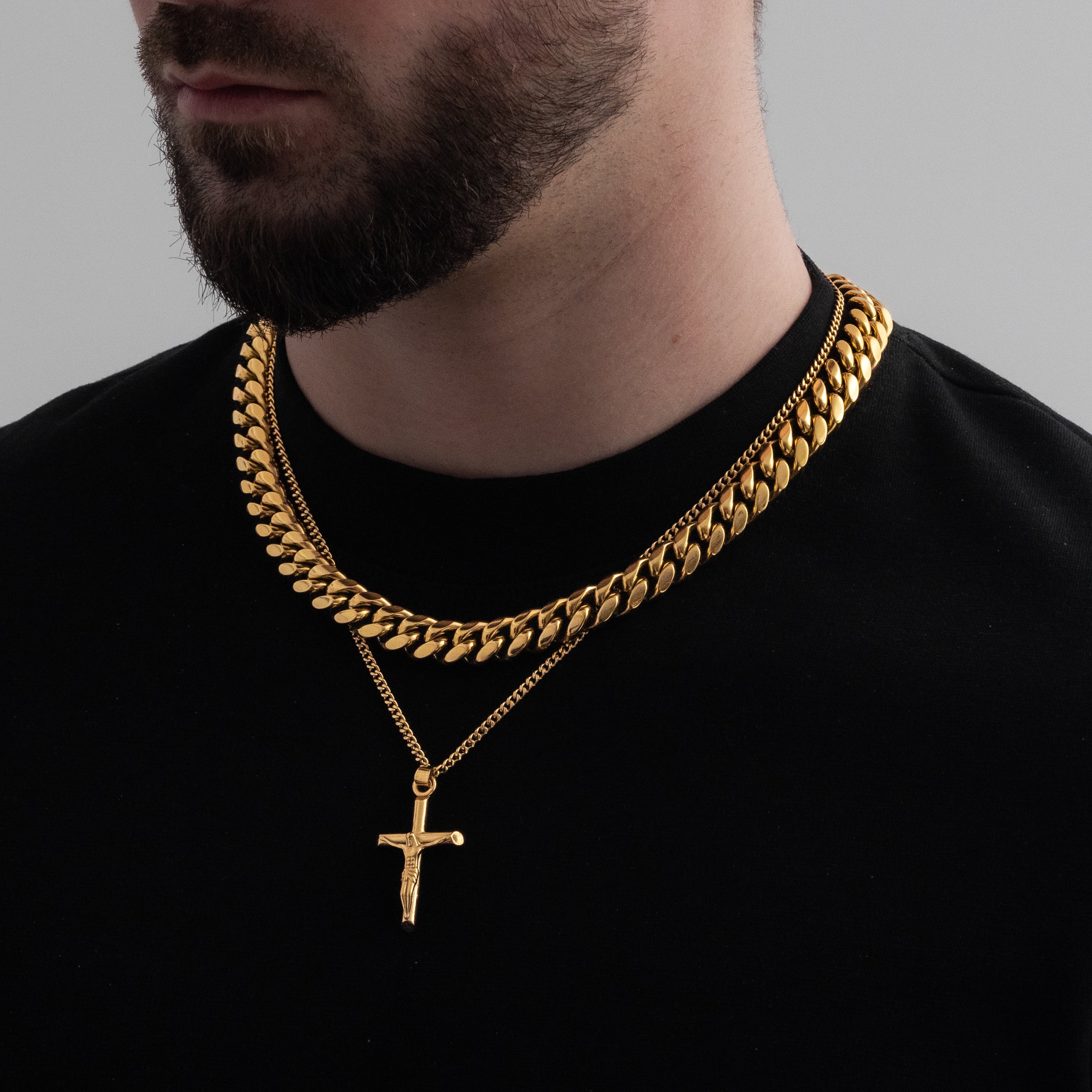 Crucifix X Cuban Chain 12mm (Gold)