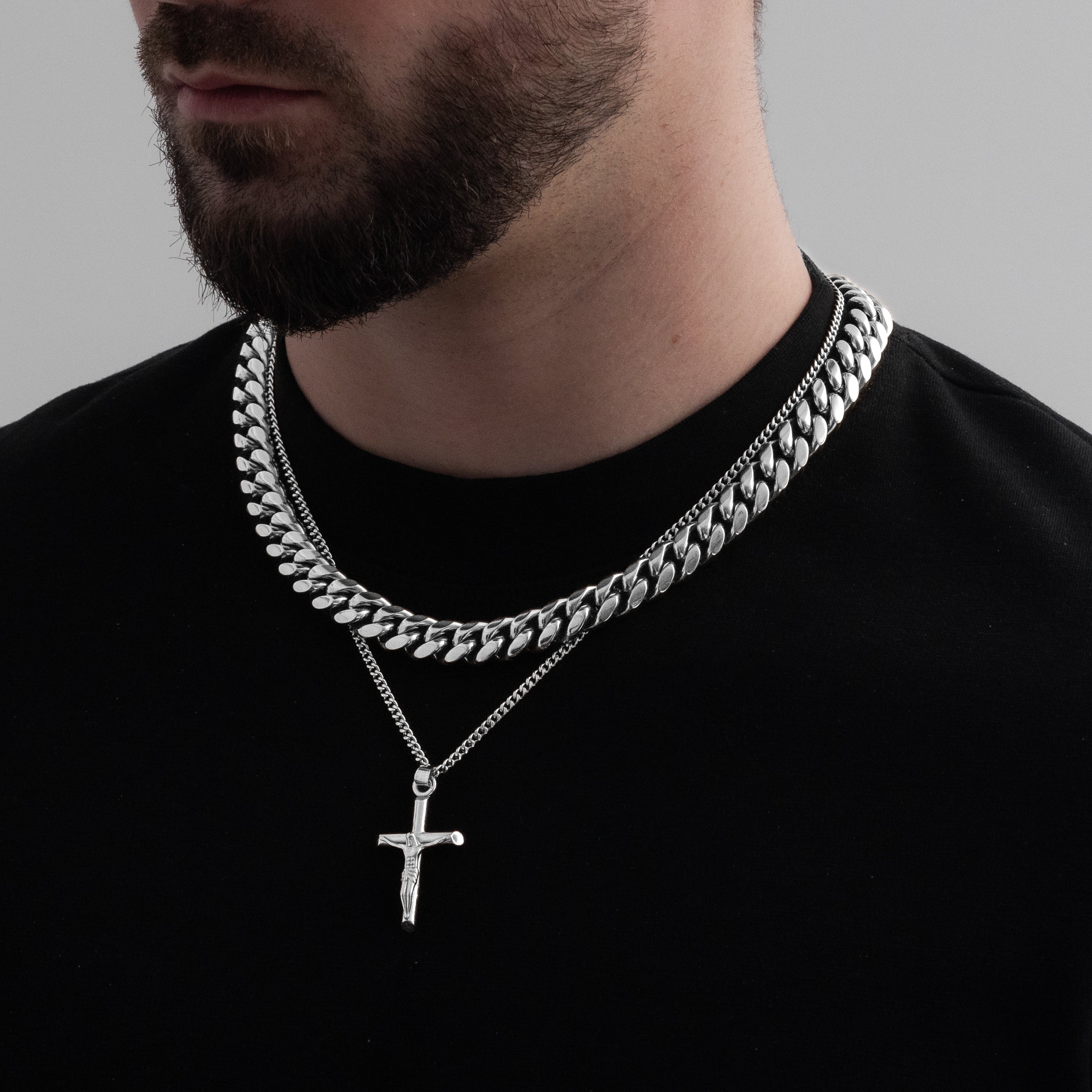 Crucifix X Cuban Chain 12mm (Silver)