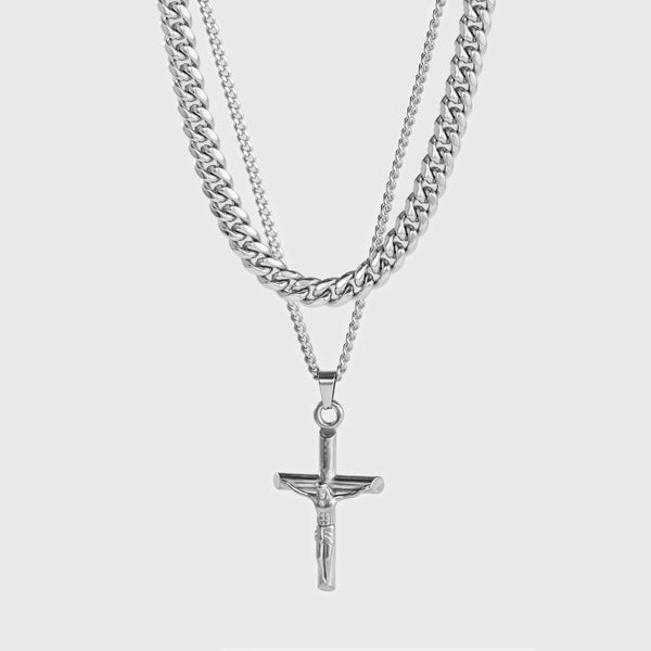 Crucifix X Cuban Chain 12mm (Silver)