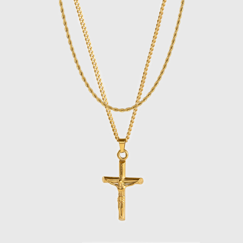 Crucifix X Rope Chain (Gold) 3mm