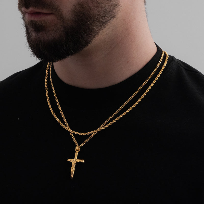 Crucifix X Rope Chain (Gold) 3mm