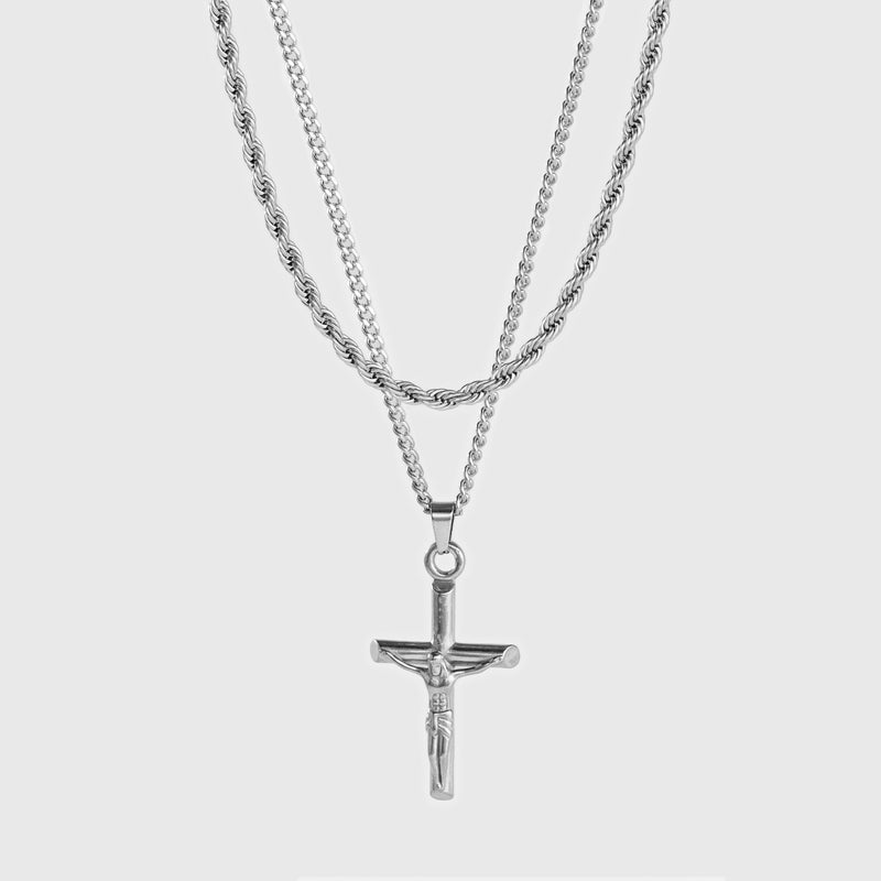 Crucifix X Rope Chain (Silver) 5mm